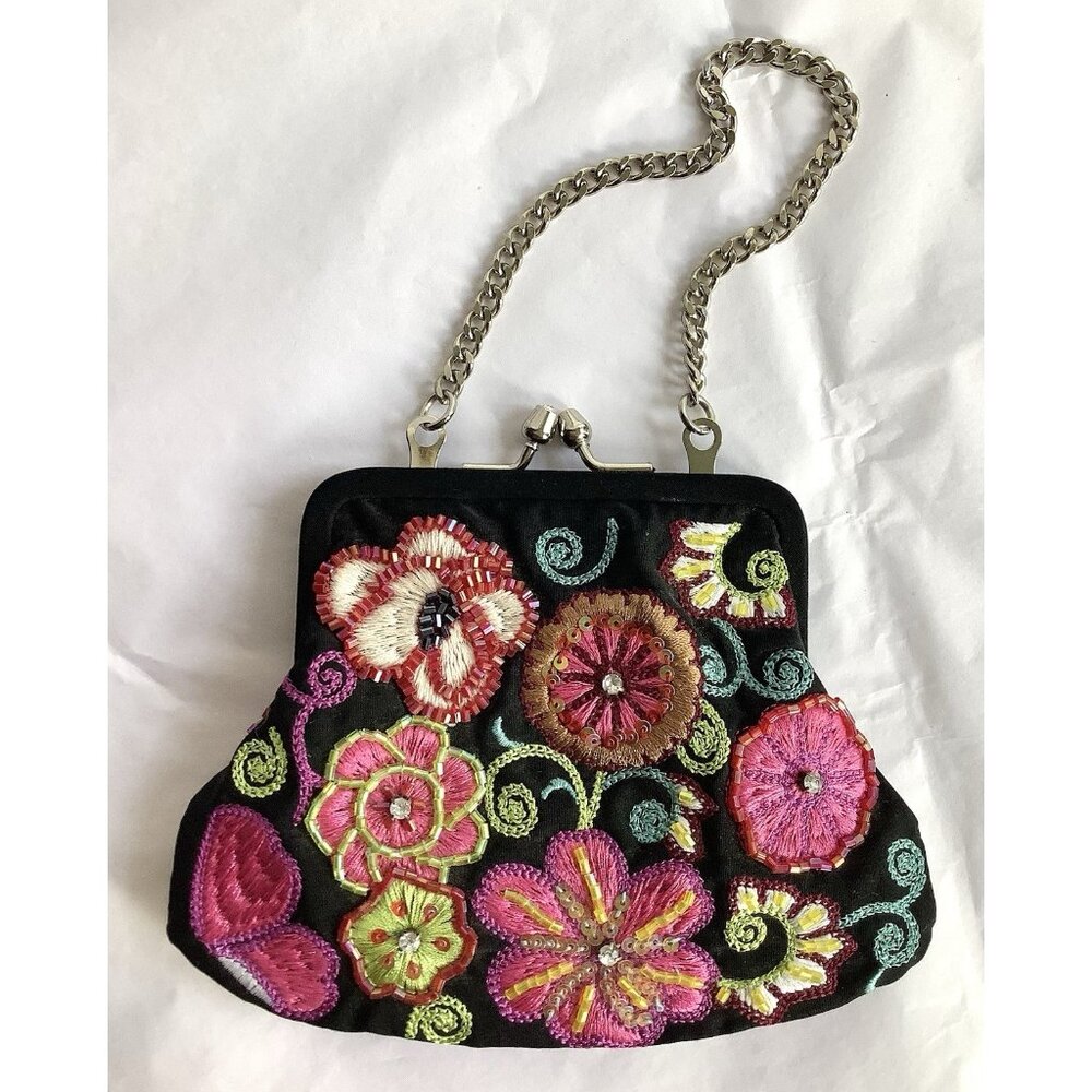 Vera Bradley 25th Anniversary Small Beaded Purse Floral Embroidery Kiss Lock - Picture 4 of 8